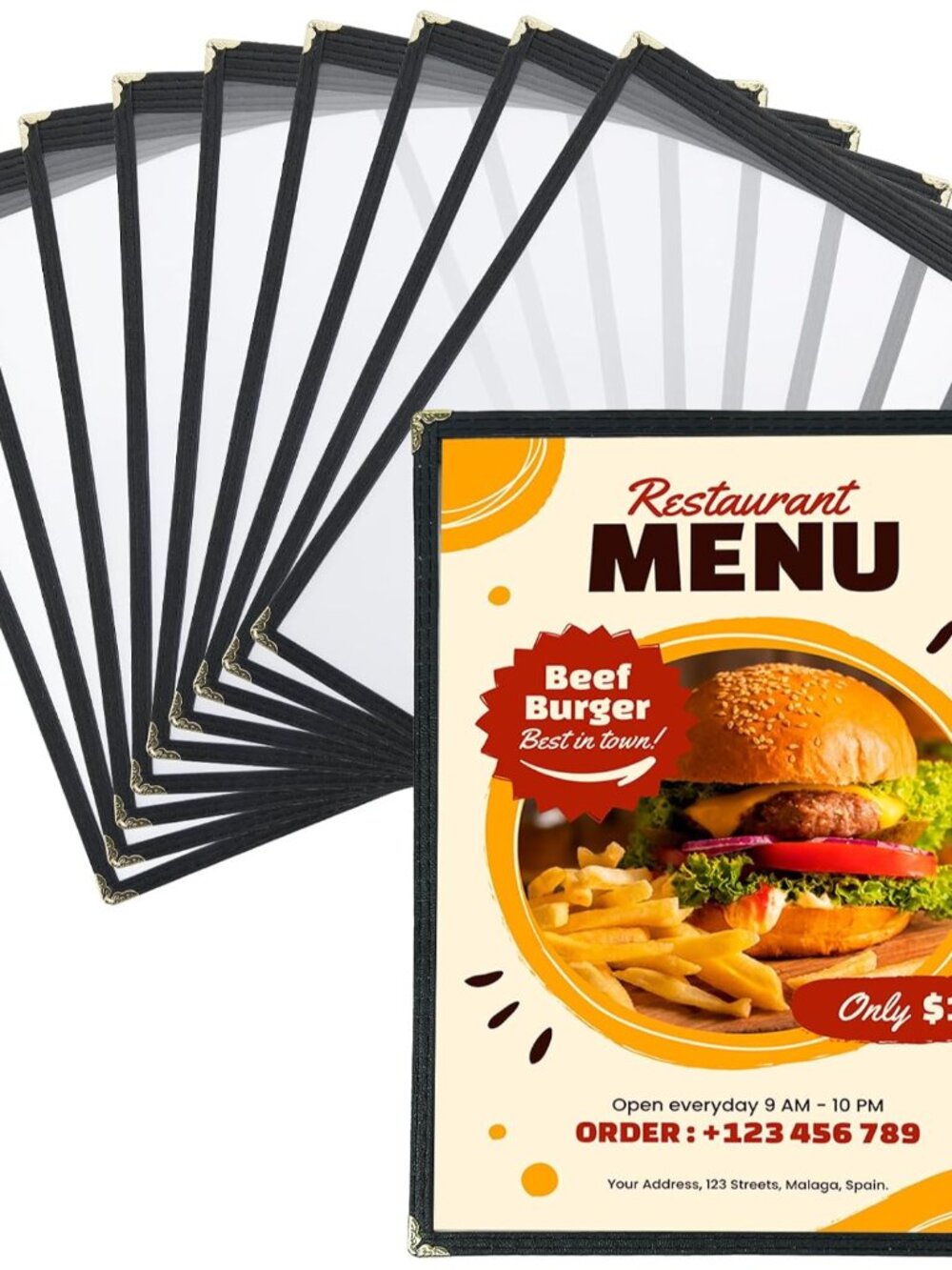 FLKQC 10pcs 1 Page Menu Covers, 2 View 8.5 x 11 Inch Clear PVC Menu Holder